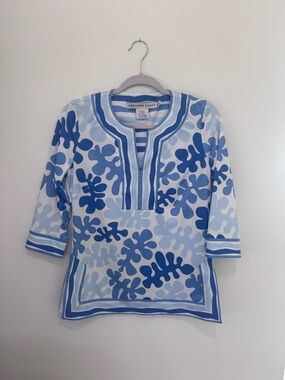 Gretchen Scott Designs Abstract blue and white Tunic - size XS